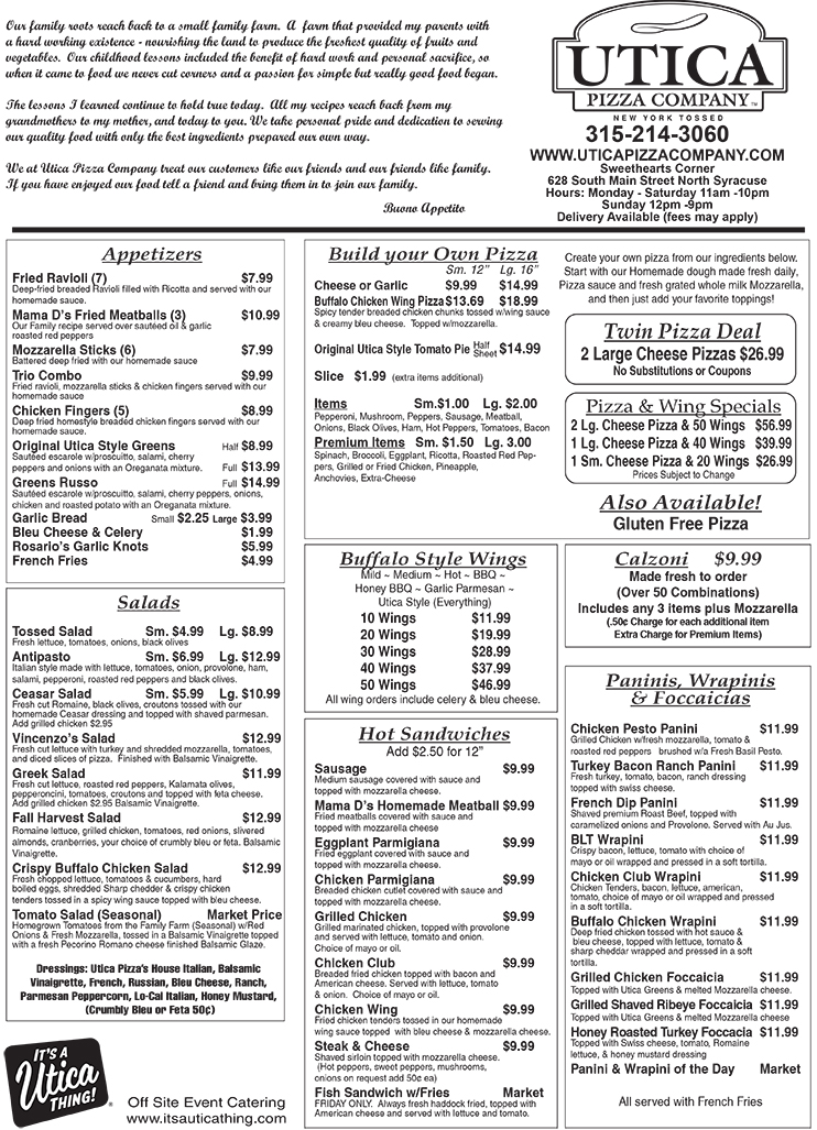 Utica Pizza Page1 Menu Take Out October 2020-1